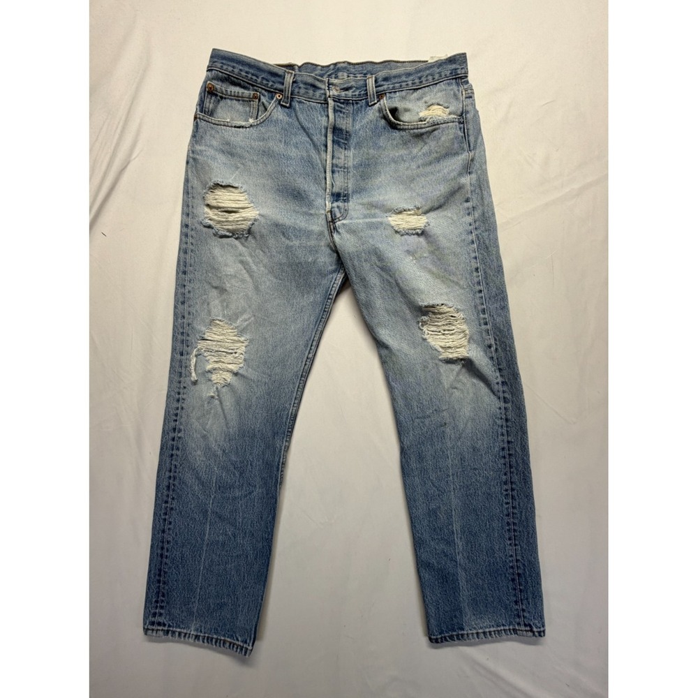 Levi's 501XX Jeans Mens 38x32 (Fits 35x29.5) Blue Denim Distressed Straight Leg
